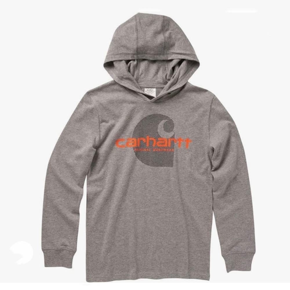 Carhartt Boys Cotton Hooded T-Shirt - Long Sleeve Grey Heather